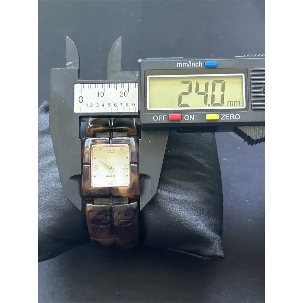 Pearlized Dial Faux Tortoise Shell Band Women’s Cuff Watch